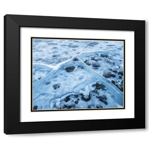 Canada-Alberta-Canmore-Spray Valley Provincial Park-Ice abstract at Spray Lakes Black Modern Wood Framed Art Print with Double Matting by Collins, Ann