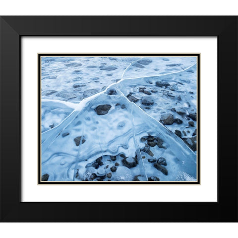 Canada-Alberta-Canmore-Spray Valley Provincial Park-Ice abstract at Spray Lakes Black Modern Wood Framed Art Print with Double Matting by Collins, Ann