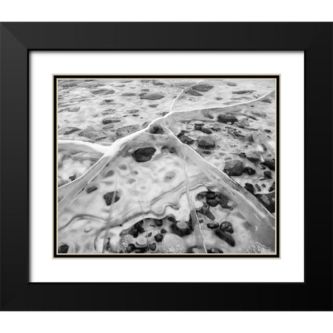 Canada-Alberta-Canmore-Spray Valley Provincial Park-Ice abstract at Spray Lakes Black Modern Wood Framed Art Print with Double Matting by Collins, Ann