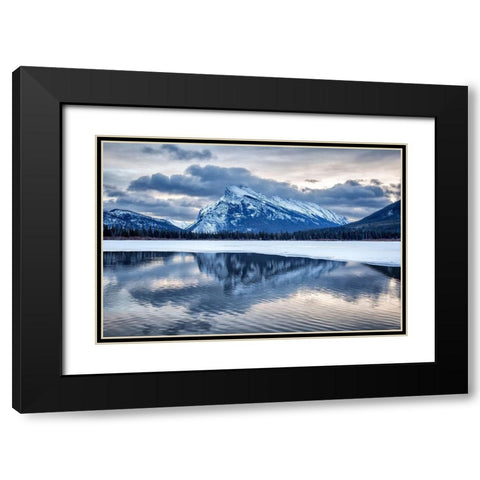 Canada-Alberta-Banff National Park-Mount Rundle and Vermilion Lakes at dawn Black Modern Wood Framed Art Print with Double Matting by Collins, Ann