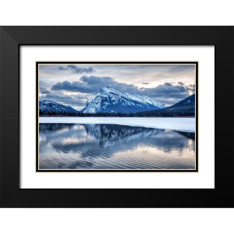 Canada-Alberta-Banff National Park-Mount Rundle and Vermilion Lakes at dawn Black Modern Wood Framed Art Print with Double Matting by Collins, Ann