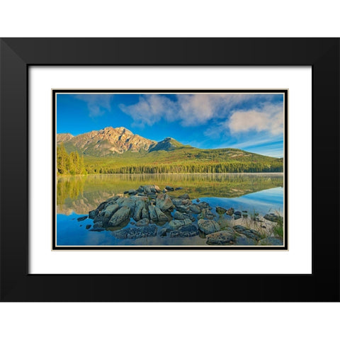 Canada-Alberta-Jasper National Park Pyramid Mountain and reflections on Pyramid Lake Black Modern Wood Framed Art Print with Double Matting by Jaynes Gallery