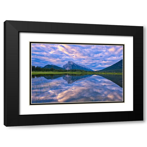 Canada-Alberta-Banff National Park Reflections in lake at sunrise Black Modern Wood Framed Art Print with Double Matting by Jaynes Gallery
