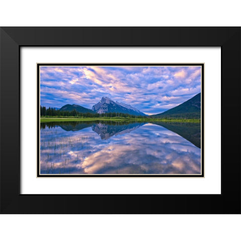 Canada-Alberta-Banff National Park Reflections in lake at sunrise Black Modern Wood Framed Art Print with Double Matting by Jaynes Gallery