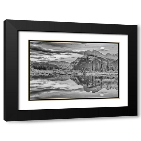 Canada-Alberta-Banff National Park Mt Rundle reflected in Vermillion Lakes Black Modern Wood Framed Art Print with Double Matting by Jaynes Gallery