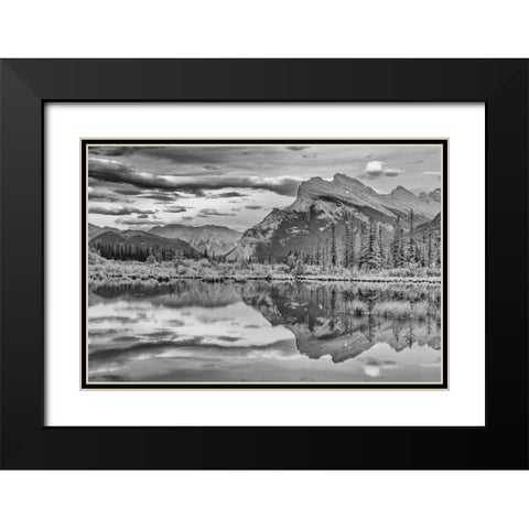 Canada-Alberta-Banff National Park Mt Rundle reflected in Vermillion Lakes Black Modern Wood Framed Art Print with Double Matting by Jaynes Gallery