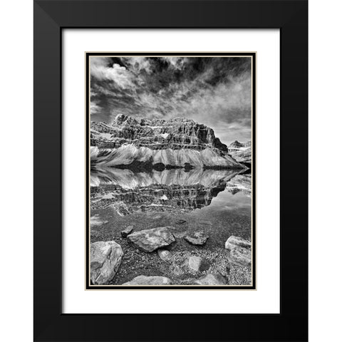 Canada-Alberta-Banff National Park Bow Lake and Crowfoot Mountain landscape Black Modern Wood Framed Art Print with Double Matting by Jaynes Gallery