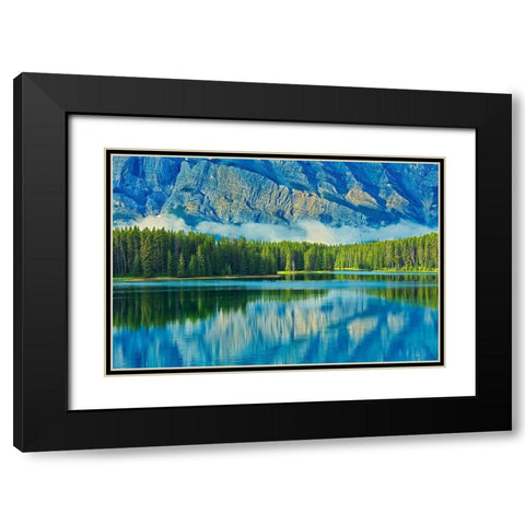 Canada-Alberta-Banff National Park Reflection of Mt Rundle in Two Jack Lake Black Modern Wood Framed Art Print with Double Matting by Jaynes Gallery