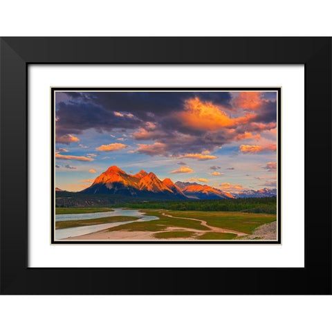 Canada-Alberta Canadian Rocky Mountains and Abraham Lake at sunrise Black Modern Wood Framed Art Print with Double Matting by Jaynes Gallery