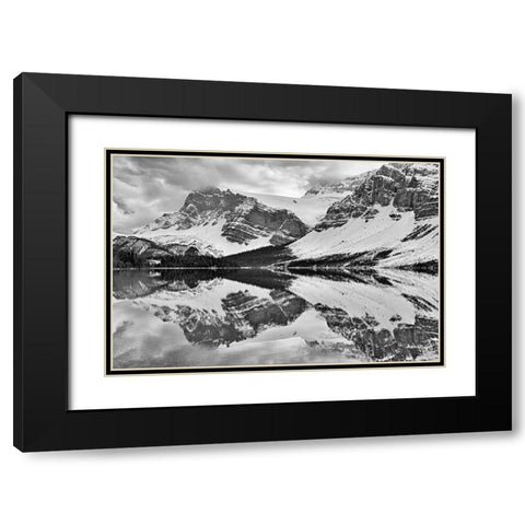 Canada-Alberta-Banff National Park Crowfoot Mountain reflected in Bow Lake Black Modern Wood Framed Art Print with Double Matting by Jaynes Gallery