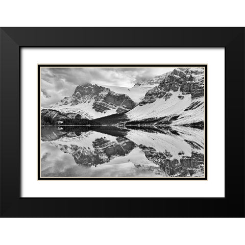 Canada-Alberta-Banff National Park Crowfoot Mountain reflected in Bow Lake Black Modern Wood Framed Art Print with Double Matting by Jaynes Gallery
