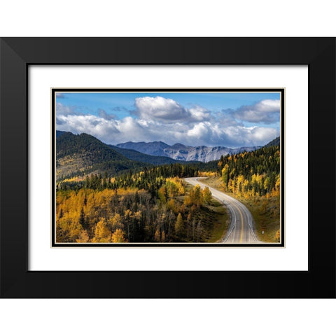 Highway 66 in autumn in Kananaskis Country-Alberta-Canada Black Modern Wood Framed Art Print with Double Matting by Haney, Chuck