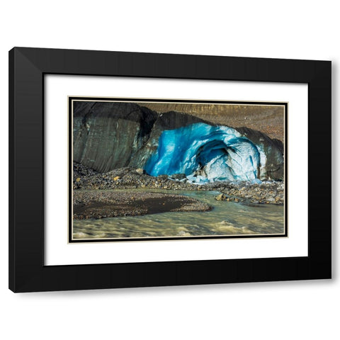 Blue ice and meltwater at the toe of the Athabasca Glacier-Jasper National Park-Alberta-Canada Black Modern Wood Framed Art Print with Double Matting by Bishop, Russ