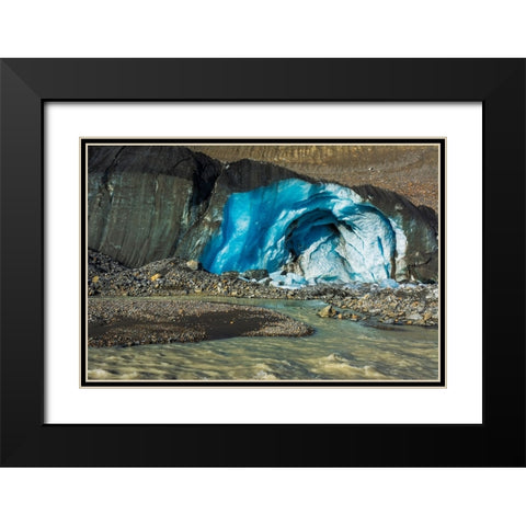 Blue ice and meltwater at the toe of the Athabasca Glacier-Jasper National Park-Alberta-Canada Black Modern Wood Framed Art Print with Double Matting by Bishop, Russ