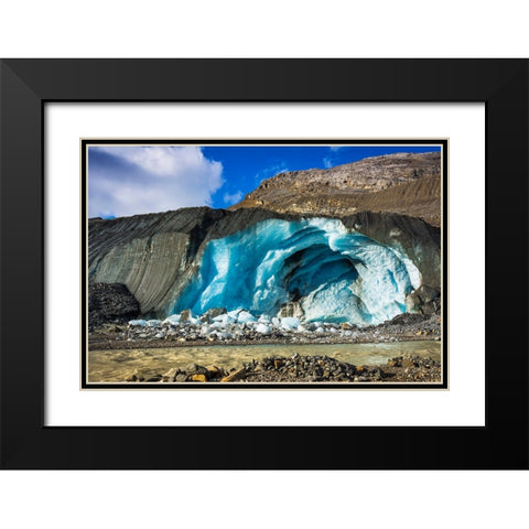 Blue ice and meltwater at the toe of the Athabasca Glacier-Jasper National Park-Alberta-Canada Black Modern Wood Framed Art Print with Double Matting by Bishop, Russ