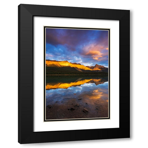 Evening light on Maligne Lake and Sampson Peak-Jasper National Park-Alberta-Canada Black Modern Wood Framed Art Print with Double Matting by Bishop, Russ
