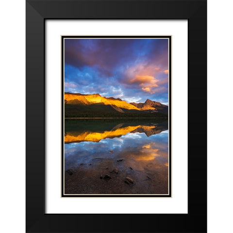 Evening light on Maligne Lake and Sampson Peak-Jasper National Park-Alberta-Canada Black Modern Wood Framed Art Print with Double Matting by Bishop, Russ