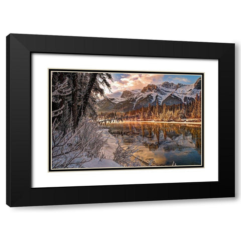 Bow river makes its icy way through Canmore-Canada Black Modern Wood Framed Art Print with Double Matting by Steve Mohlenkamp