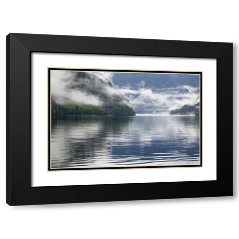 Canada, BC, Fog-shrouded forest by ocean inlet Black Modern Wood Framed Art Print with Double Matting by Paulson, Don
