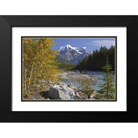 Canada, BC, Landscape of Mt Robson and stream Black Modern Wood Framed Art Print with Double Matting by Paulson, Don