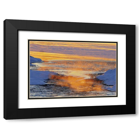 Canada, Manitoba Mist rising off Setting Lake Black Modern Wood Framed Art Print with Double Matting by Grandmaison, Mike