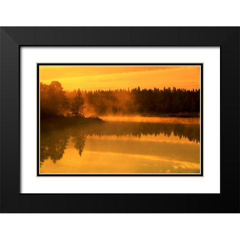Canada, Manitoba Sunrise over Whiteshell River Black Modern Wood Framed Art Print with Double Matting by Grandmaison, Mike