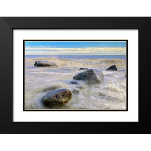 Canada, Manitoba Waves crashing on Lake Winnipeg Black Modern Wood Framed Art Print with Double Matting by Grandmaison, Mike