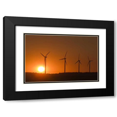 Canada, Somerset Wind turbines at sunset Black Modern Wood Framed Art Print with Double Matting by Grandmaison, Mike