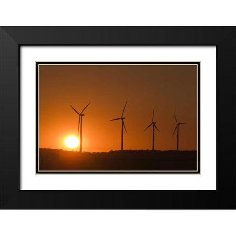 Canada, Somerset Wind turbines at sunset Black Modern Wood Framed Art Print with Double Matting by Grandmaison, Mike