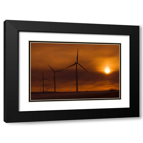 Canada, Somerset Wind turbines at sunset Black Modern Wood Framed Art Print with Double Matting by Grandmaison, Mike