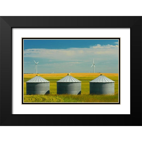Canada, Somerset Wind turbines and grain bins Black Modern Wood Framed Art Print with Double Matting by Grandmaison, Mike