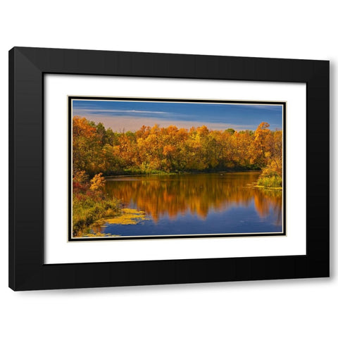 Canada- Manitoba. Autumn scene- Grindstone Point Road and Hwy 8. Black Modern Wood Framed Art Print with Double Matting by Jaynes Gallery