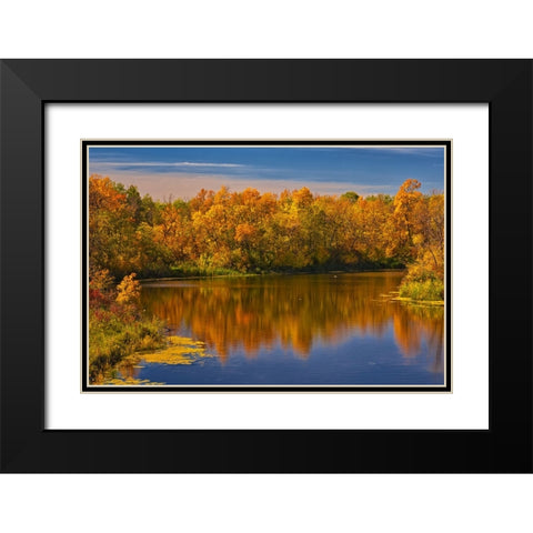 Canada- Manitoba. Autumn scene- Grindstone Point Road and Hwy 8. Black Modern Wood Framed Art Print with Double Matting by Jaynes Gallery