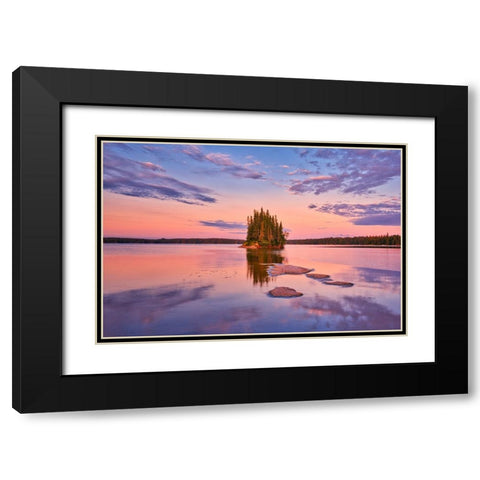 Canada- Manitoba- Paint Lake Provincial Park. Island on Paint Lake at sunrise. Black Modern Wood Framed Art Print with Double Matting by Jaynes Gallery