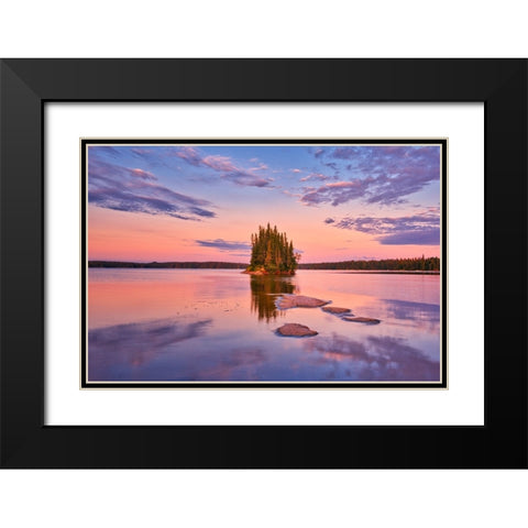 Canada- Manitoba- Paint Lake Provincial Park. Island on Paint Lake at sunrise. Black Modern Wood Framed Art Print with Double Matting by Jaynes Gallery