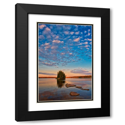 Canada- Manitoba- Paint Lake Provincial Park. Island on Paint Lake at sunrise. Black Modern Wood Framed Art Print with Double Matting by Jaynes Gallery