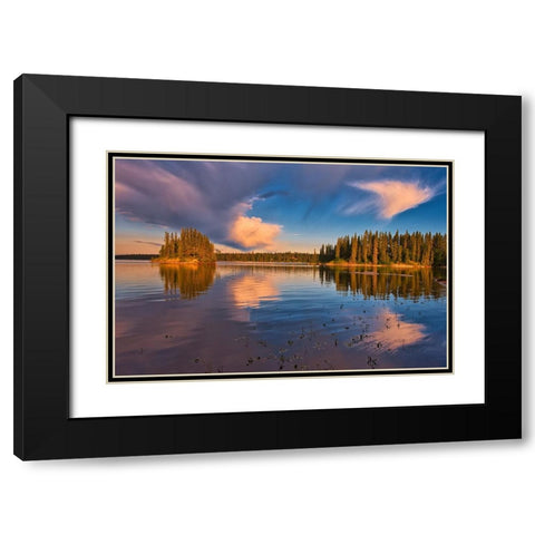 Canada- Manitoba- Paint Lake Provincial Park. Island on Paint Lake at sunrise. Black Modern Wood Framed Art Print with Double Matting by Jaynes Gallery