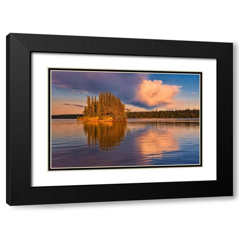 Canada- Manitoba- Paint Lake Provincial Park. Island on Paint Lake at sunrise. Black Modern Wood Framed Art Print with Double Matting by Jaynes Gallery