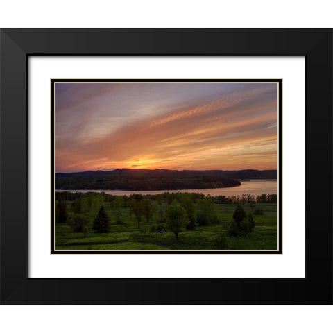 Canada Sunset on meadow and St John River Black Modern Wood Framed Art Print with Double Matting by Anon, Ellen