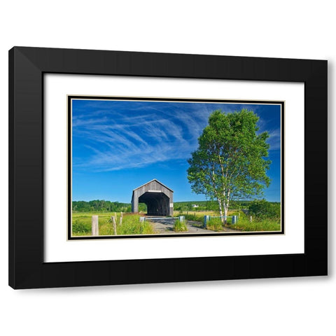 Canada-New Brunswick-Riverside-Albert Sawmill Creek covered bridge Black Modern Wood Framed Art Print with Double Matting by Jaynes Gallery