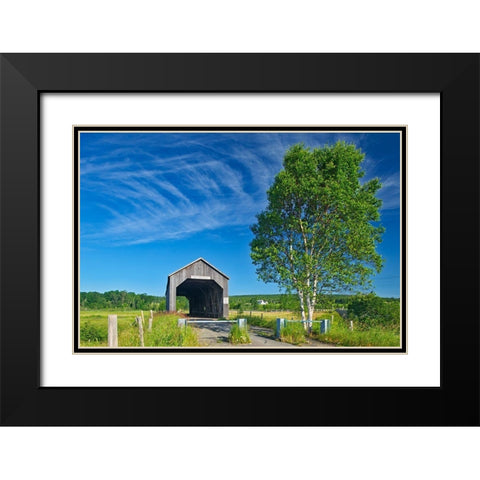 Canada-New Brunswick-Riverside-Albert Sawmill Creek covered bridge Black Modern Wood Framed Art Print with Double Matting by Jaynes Gallery