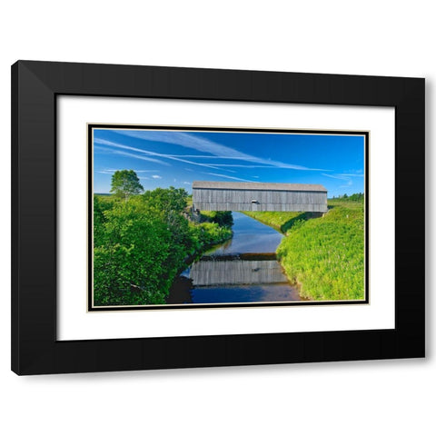 Canada-New Brunswick-Riverside-Albert Sawmill Creek covered bridge Black Modern Wood Framed Art Print with Double Matting by Jaynes Gallery