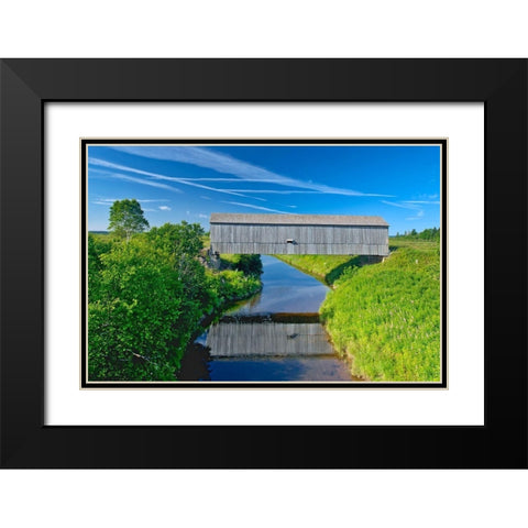 Canada-New Brunswick-Riverside-Albert Sawmill Creek covered bridge Black Modern Wood Framed Art Print with Double Matting by Jaynes Gallery