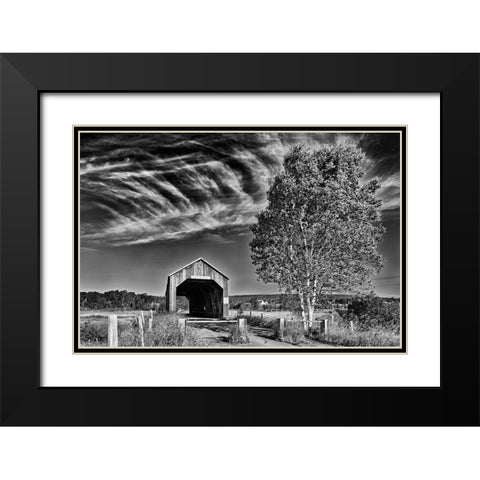 Canada-New Brunswick-Riverside-Albert Sawmill Creek covered bridge Black Modern Wood Framed Art Print with Double Matting by Jaynes Gallery
