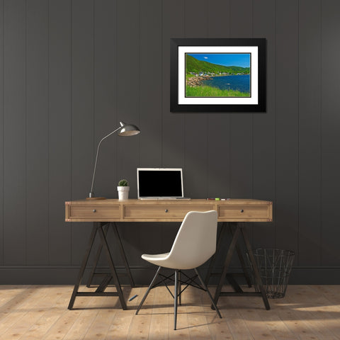 Canada-Newfoundland Fishing village and shoreline along White Bay Black Modern Wood Framed Art Print with Double Matting by Jaynes Gallery