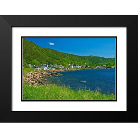 Canada-Newfoundland Fishing village and shoreline along White Bay Black Modern Wood Framed Art Print with Double Matting by Jaynes Gallery