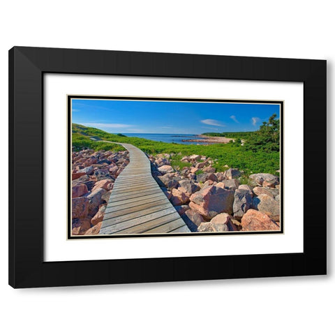 Canada-Nova Scotia-Cape Breton Island Wooden walkway along rocky shoreline Black Modern Wood Framed Art Print with Double Matting by Jaynes Gallery