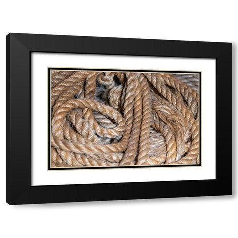 Coiled natural fiber fishing rope used in Nova Scotia fishing vessels Black Modern Wood Framed Art Print with Double Matting by Ostrowitz, Mallorie