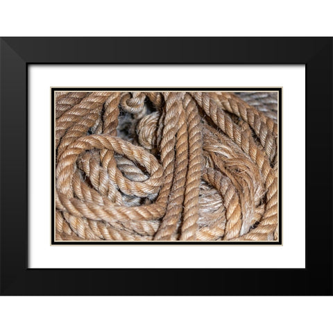 Coiled natural fiber fishing rope used in Nova Scotia fishing vessels Black Modern Wood Framed Art Print with Double Matting by Ostrowitz, Mallorie