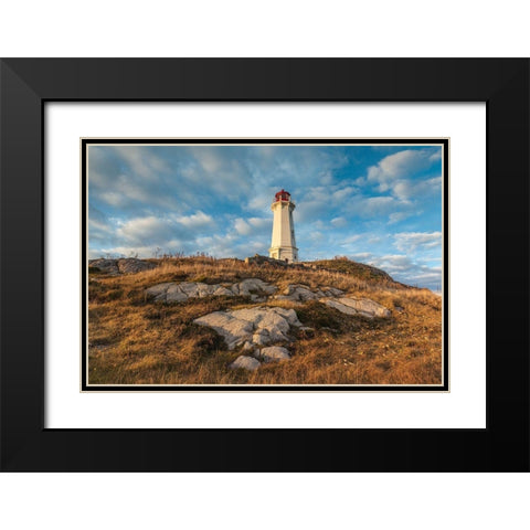 Canada-Nova Scotia-Louisbourg-Louisbourg Lighthouse-dusk Black Modern Wood Framed Art Print with Double Matting by Bibikow, Walter